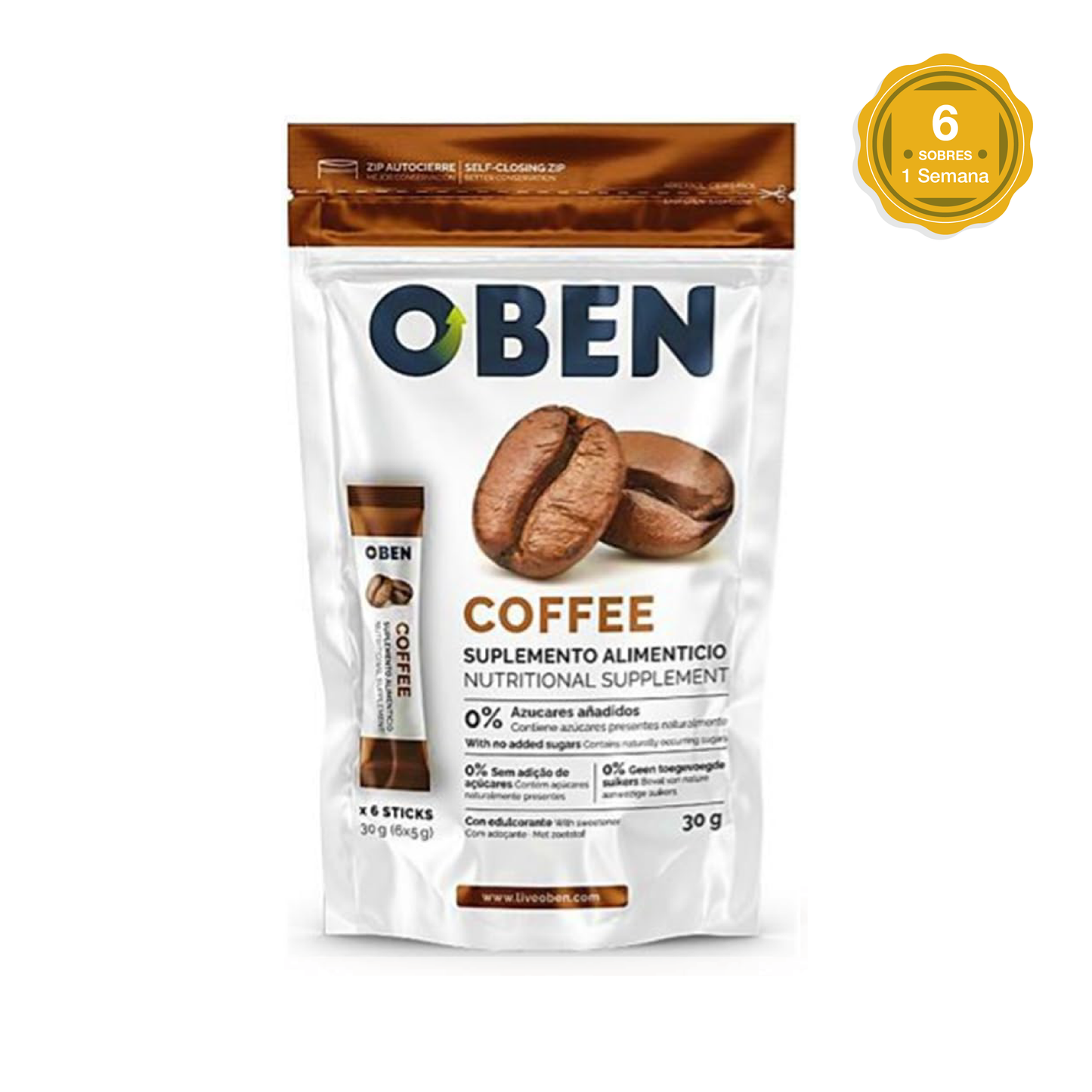 Oben Crush Coffee – Suplemento Alimenticio (6 sobres).